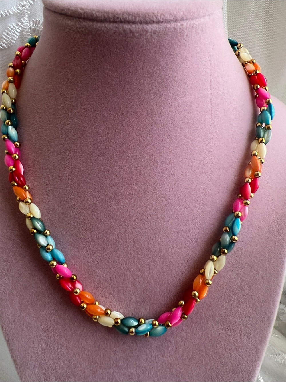 Colorful Beaded Twist Necklace - Multicolor